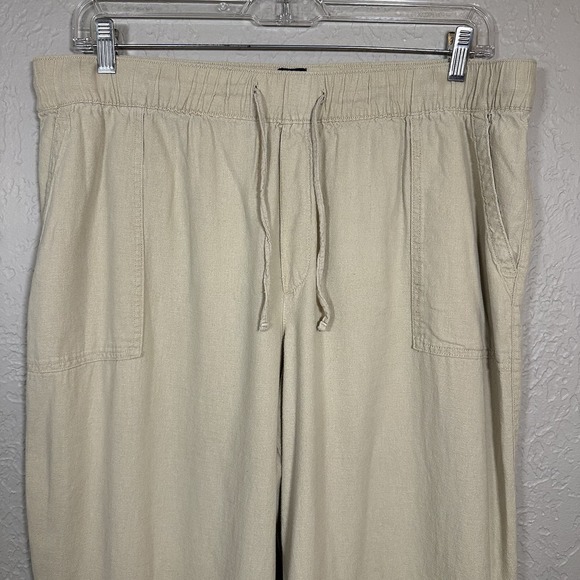 GAP Women's XL Tan Khaki Wide Leg Pants Linen Rayon Drawstring Casual Relaxed - Picture 2 of 12